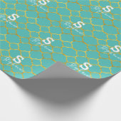 Monogram Initiaal Naam Blauwgroen Blue Gold Foil 2 Cadeaupapier (Hoek)