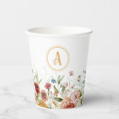 Monogram Initiaal & Naam, Bloemen Grens Papieren K Bekers (Voorkant)