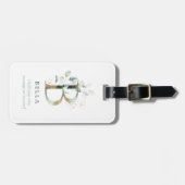 Monogram Initiaal Naam Botanische Chic Gold Letter Bagagelabel (Voorkant horizontaal)