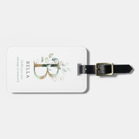 Monogram Initiaal Naam Botanische Chic Gold Letter Bagagelabel (Voorkant horizontaal)
