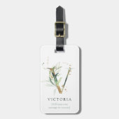 Monogram Initiaal Naam Botanische Chic Gold Letter Bagagelabel (Voorkant verticaal)