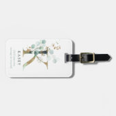 Monogram Initiaal Naam Botanische Chic Gold Letter Bagagelabel (Voorkant horizontaal)