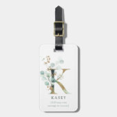 Monogram Initiaal Naam Botanische Chic Gold Letter Bagagelabel (Voorkant verticaal)