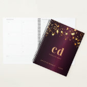 Monogram initiaal naam Bourgognige gouden sterren Planner (Display)