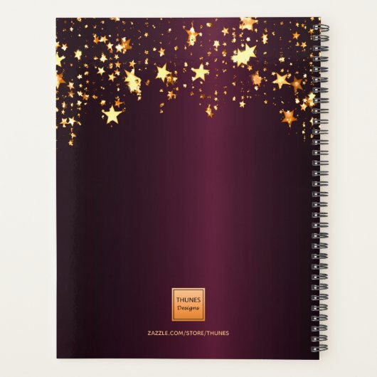 Monogram initiaal naam Bourgognige gouden sterren Planner (Achterkant)