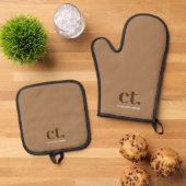 Monogram Initiaal naam bruin Ovenwant & Pannenlap Set (Top down)