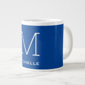 Monogram Initiaal naam Deep Blue Unique Minimalist Grote Koffiekop (Voorkant rechts)