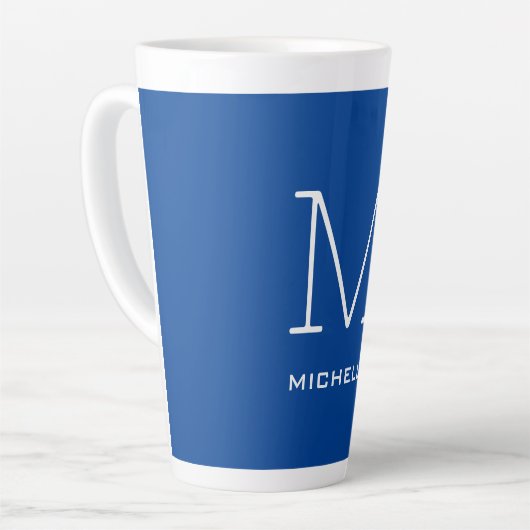 Monogram Initiaal naam Deep Blue Unique Minimalist Latte Mok (Linkerhoek)