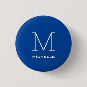 Monogram Initiaal naam Deep Blue Unique Minimalist Ronde Button 3,2 Cm