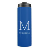 Monogram Initiaal naam Deep Blue Unique Minimalist Thermosbeker (Voorkant)
