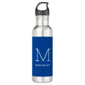 Monogram Initiaal naam Deep Blue Unique Minimalist Waterfles (Voorkant)