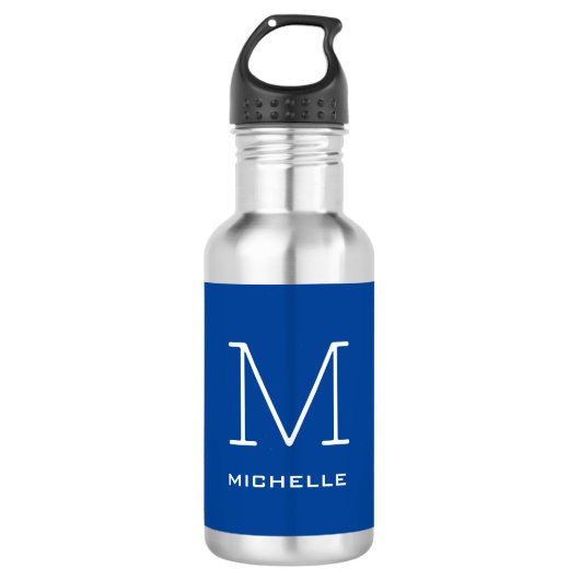 Monogram Initiaal naam Deep Blue Unique Minimalist Waterfles (Voorkant)