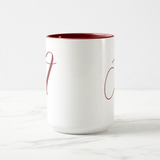 Monogram Initiaal Naam Deep Red White Wedding Gift Mok (Midden)