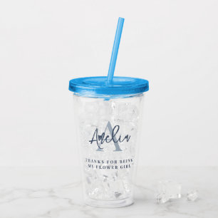 Monogram Initiaal Naam Dusty Blue Bedankt Flowergi Acryl Drinkbeker