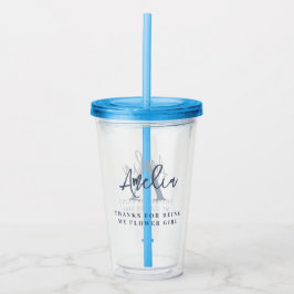 Monogram Initiaal Naam Dusty Blue Bedankt Flowergi Acryl Drinkbeker