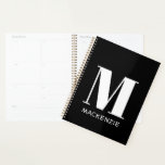 Monogram Initiaal Naam Eenvoudig aangepast Planner<br><div class="desc">Moderne typografie minimalistisch monogram initiaal naamontwerp in wit op zwart,  dat kan worden veranderd om te personaliseren.</div>