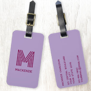 Monogram Initiaal Naam Eenvoudig Lila Kersen Roze Bagagelabel