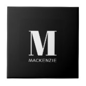 Monogram Initiaal Naam Eenvoudig Zwart en Wit Tegeltje (Voorkant)