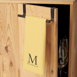 Monogram Initiaal Naam Elegant Zwart en Goud Theedoek