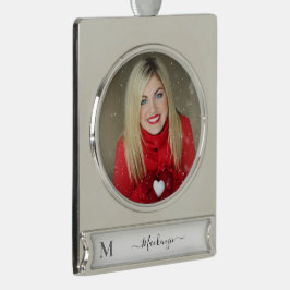 Monogram Initiaal Naam Foto personaliseren Verzilverd Banner Ornament