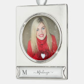 Monogram Initiaal Naam Foto personaliseren Verzilverd Banner Ornament (Links)
