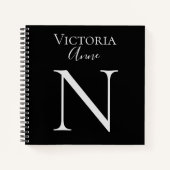 Monogram Initiaal Naam Gepersonaliseerd Zwart Noti Notitieboek (Voorkant)