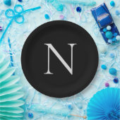 Monogram Initiaal Naam Gepersonaliseerd Zwart Wit Papieren Bordje (Feest)