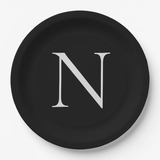 Monogram Initiaal Naam Gepersonaliseerd Zwart Wit Papieren Bordje (Voorkant)