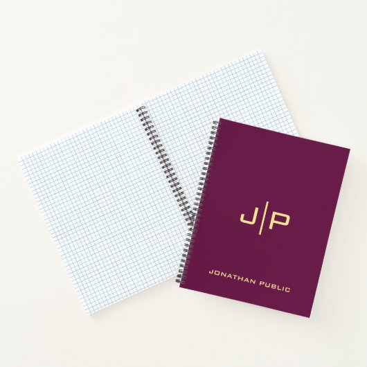 Monogram Initiaal naam Gold & Bordeaux Sjabloon Notitieboek (Binnen)