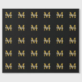 Monogram Initiaal Naam Goud Wit Zwart Aangepast Cadeaupapier (Vlak)