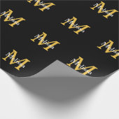 Monogram Initiaal Naam Goud Wit Zwart Aangepast Cadeaupapier (Hoek)
