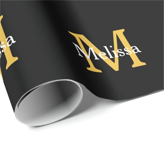 Monogram Initiaal Naam Goud Wit Zwart Aangepast Cadeaupapier (Rol Hoek)