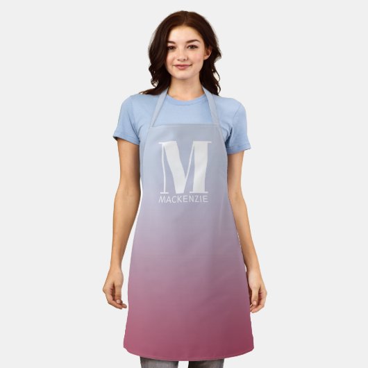 Monogram Initiaal naam gradiënt roze blauw Schort (Gedragen)
