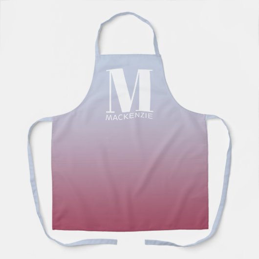 Monogram Initiaal naam gradiënt roze blauw Schort (Voorkant)