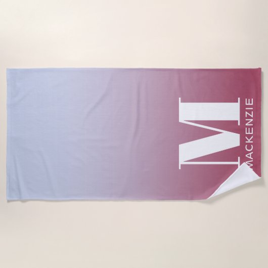 Monogram Initiaal naam gradiënt roze blauw Strandlaken (Voorkant)