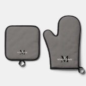 Monogram Initiaal naam grijs Ovenwant & Pannenlap Set (Voorkant)
