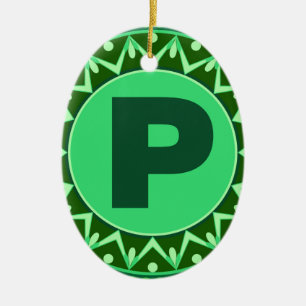 Monogram Initiaal naam groene letter alfabet p Keramisch Ornament