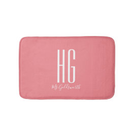 Monogram Initiaal Naam Koraal Zalm Roze Modern Badmat