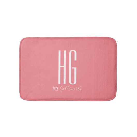 Monogram Initiaal Naam Koraal Zalm Roze Modern Badmat (Voorkant)