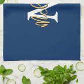 Monogram Initiaal Naam Manuscript Navy White Gold Theedoek (Gevouwen)