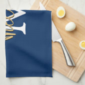 Monogram Initiaal Naam Manuscript Navy White Gold Theedoek (Quarter Fold)