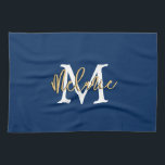Monogram Initiaal Naam Manuscript Navy White Gold Theedoek<br><div class="desc">Het moderne Manuscript van de Naam van het Monogram Initiaal in marine met wit en goud. Eenvoudig aan te passen met initiaal en naam.</div>