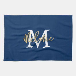 Monogram Initiaal Naam Manuscript Navy White Gold Theedoek