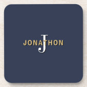 Monogram Initiaal Naam Masculine Gold White Navy Bier Onderzetter (Voorkant)