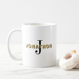 Monogram Initiaal Naam Masculine Tekst Zwart Gold Koffiemok