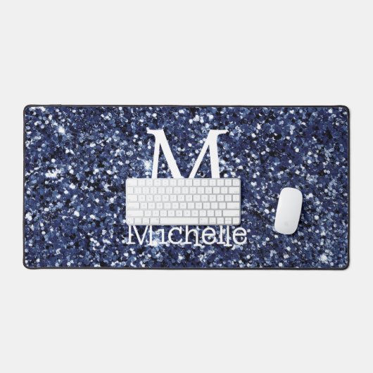 Monogram Initiaal naam Navy Glitter Bureaumat (Keyboard & Muis)