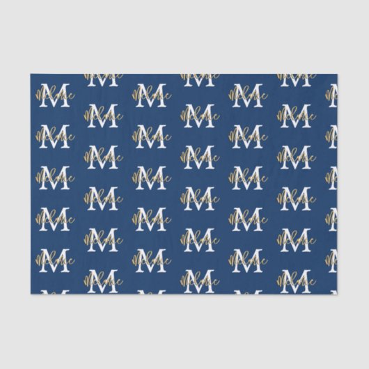 Monogram Initiaal Naam Navy White Gold Pattern Tissuepapier (Voorkant)