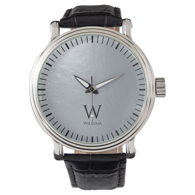 Monogram Initiaal & Naam Nep Zilver Metaalgrijs  Horloge (Voorkant)