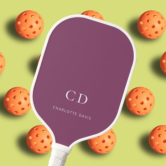 Monogram initiaal naam paars wit pickleball paddle