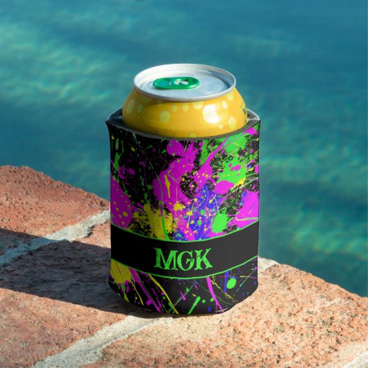 Monogram Initiaal Naam Paint Splatter Glow Blikjeskoeler (Insitu Zwembad)